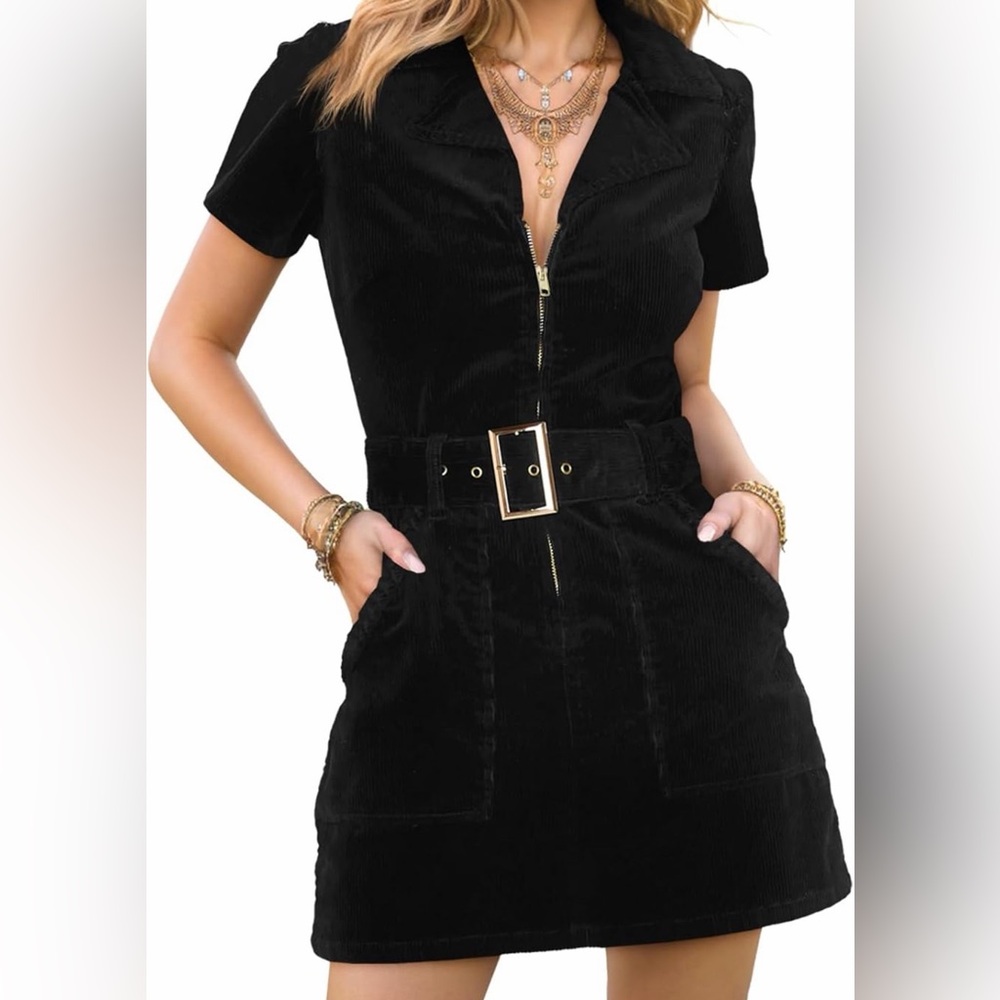 Black Corduroy Dress with Belt